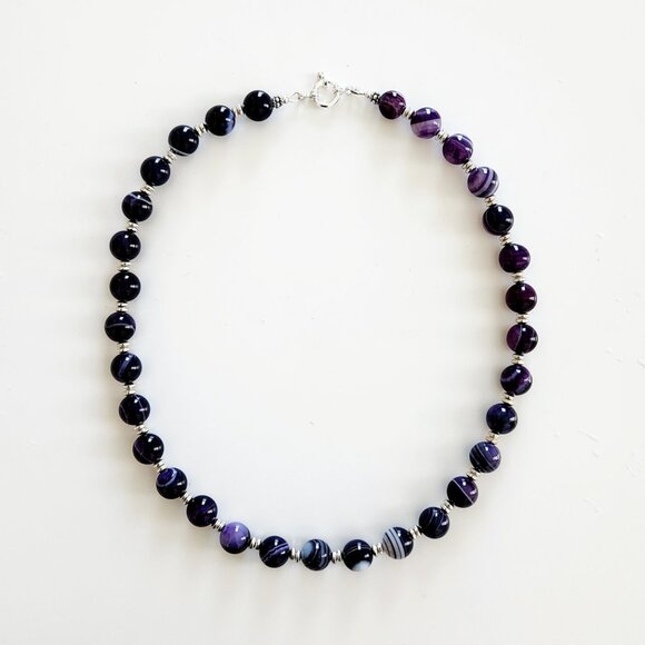 PURPLE STRIPE AGATE NECKLACE--18" - Picture 2 of 2